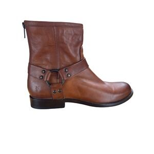 FRYE Phillip Harness Boots Brown Leather Back Zip Ankle Bootie Women's Size 8